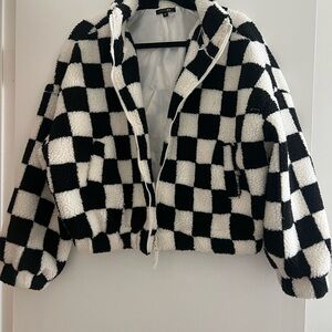 Papermoon Black and White Checkered Teddy Jacket